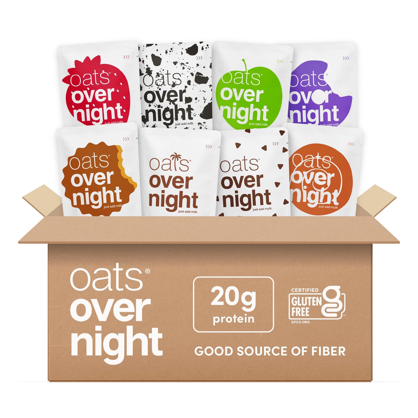 Oats Overnight High Protein Breakfast Shake Variety Pack - Gluten Free, Non-GMO - 24 Piece Assortment