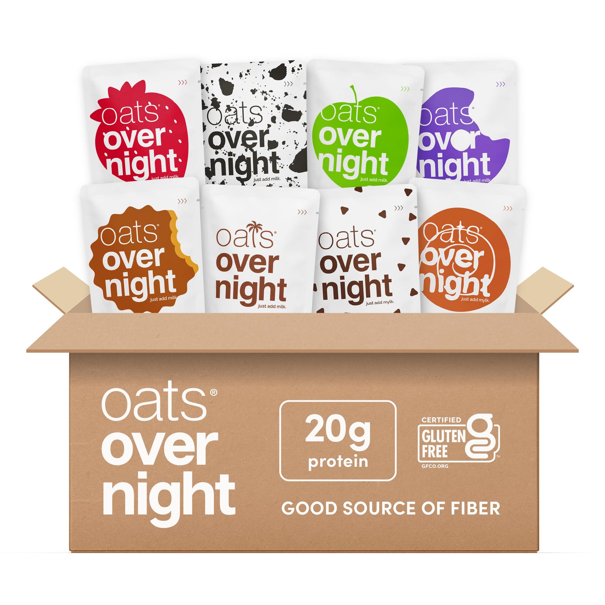 Oats Overnight High Protein Breakfast Shake Variety Pack - Gluten Free, Non-GMO - 24 Piece Assortment
