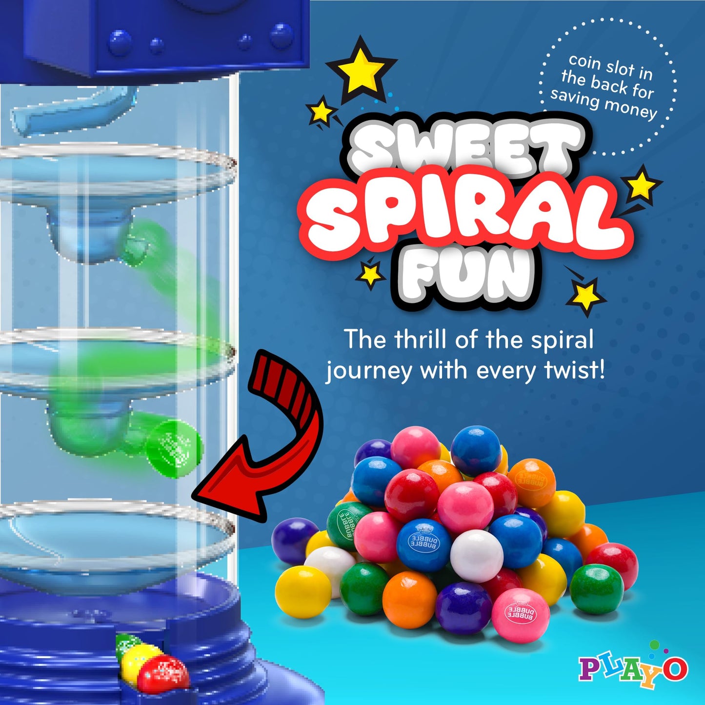 Playo 18'' Big Spiral Gumball Machine For Kids - Includes Aprox 113 Gum Balls - Kids Dubble Bubble Twirling Style Candy Dispense
