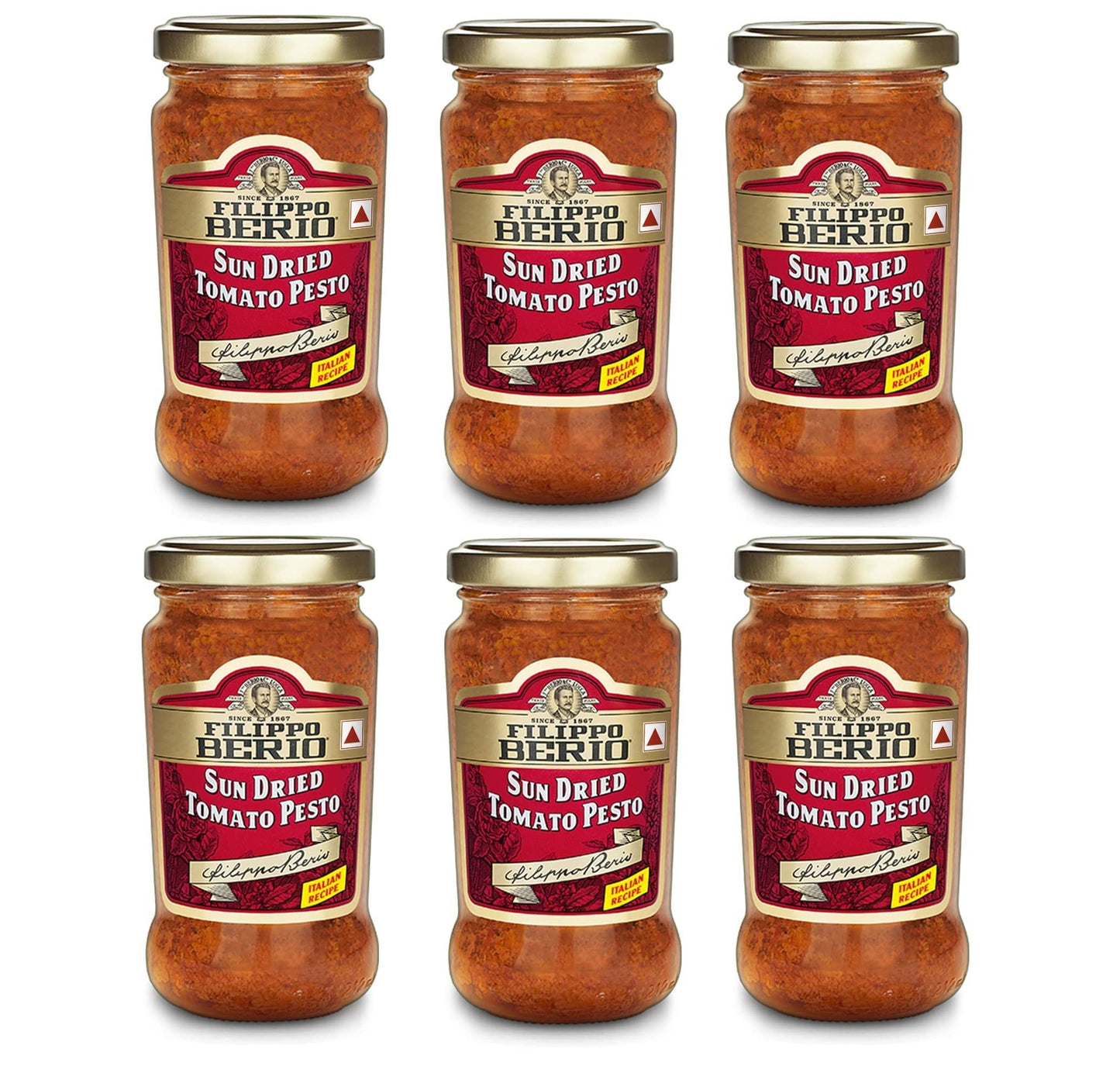 Filippo Berio Pesto, Sun Dried Tomato, 6.7 Ounce Glass Jar, Pack of 6