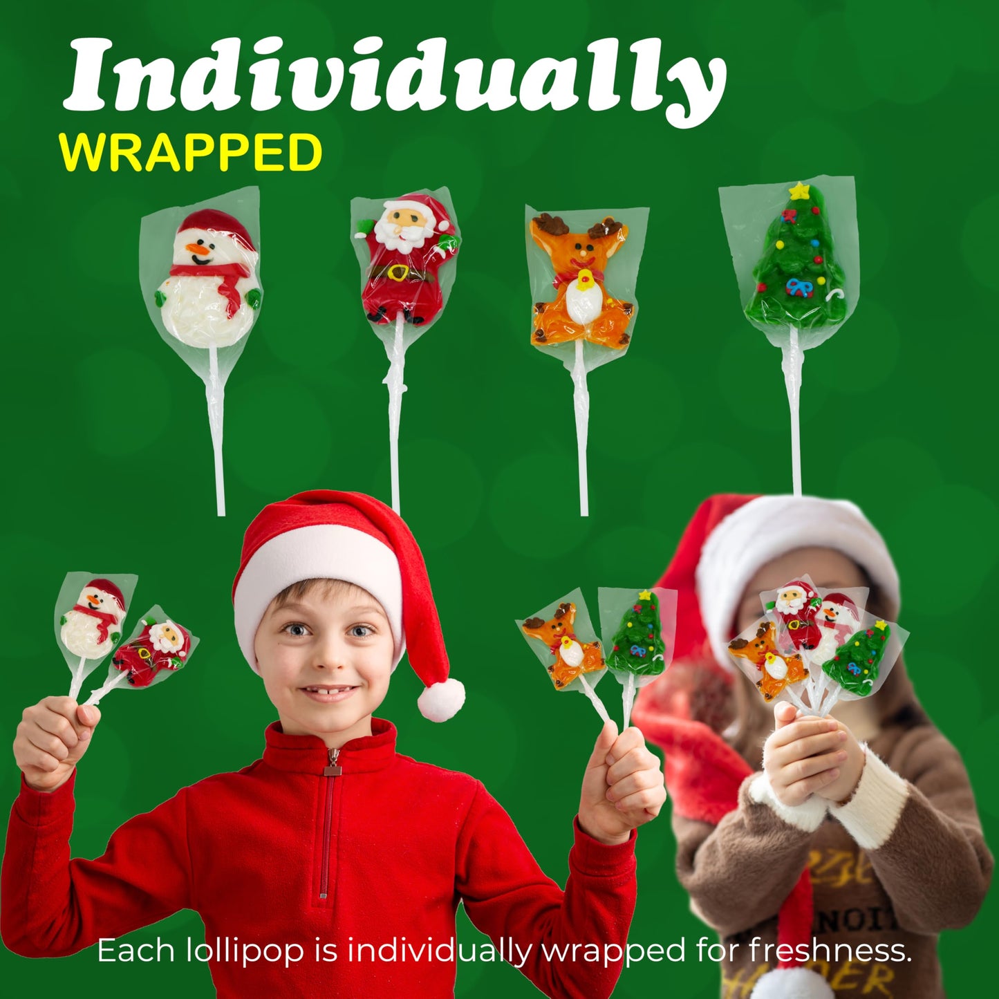 4Es Novelty 24 Pack Christmas Lollipops Santa, Snowman, Reindeer, Tree, Christmas Lollipops Individually Wrapped Bulk, Candy Suckers, Stocking Stuffer Candy For Kids & Mature-Themeds