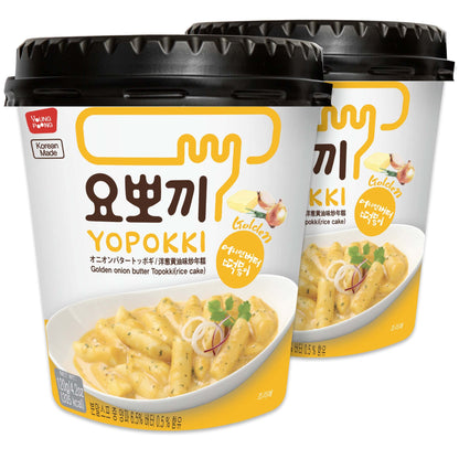 Yopokki Instant Tteokbokki Cup (Onion Butter, Cup of 2) Korean Street food with Onion Butter flavored sauce Topokki Rice Cake - 
