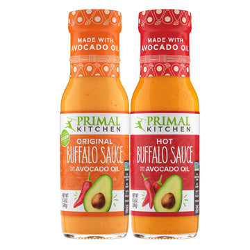 Primal Kitchen No-Dairy Buffalo Sauce Variety 2-Pack with Avocado Oil - Includes Original & Hot Sauces