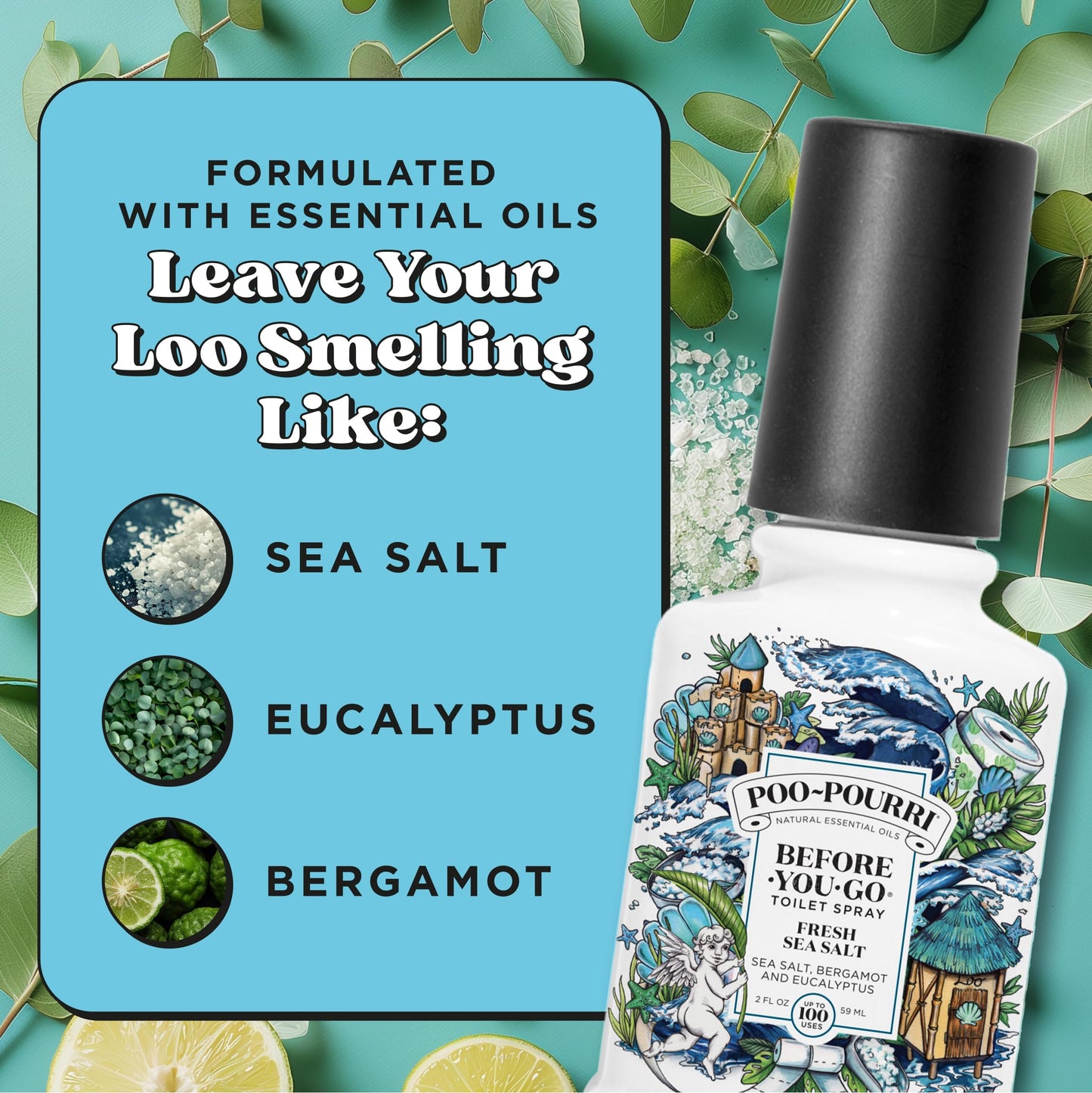 Poo-Pourri Before-You-Go Toilet Spray, Fresh Sea Salt, 2 Fl Oz, Up to 100 Uses, Bathroom Odor Deodorizer with Essential Oils for