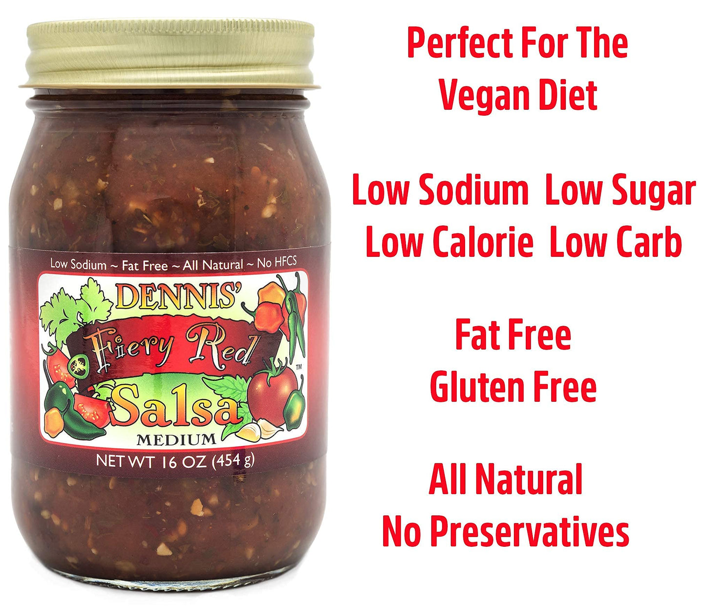All-Natural Fiery Red Salsa by Dennis Gourmet | This fresh, hearty restaurant salsa is low in sugar, calories, carbs, and sodium