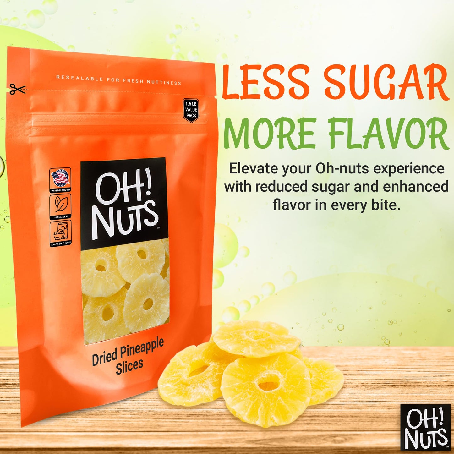 Dried Pineapple | 1.5 LB - Dried Fruit Rings | Less Sugar Added | Dehydrated Fruit Bites | Packed in New York Zip-Seal Bag for E