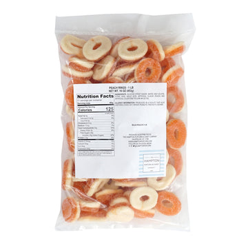 The Hampton Candy Company Peach Rings - 1 Pound Gummy Candy Bag, Sweet Peach Flavorful Gummy Rings