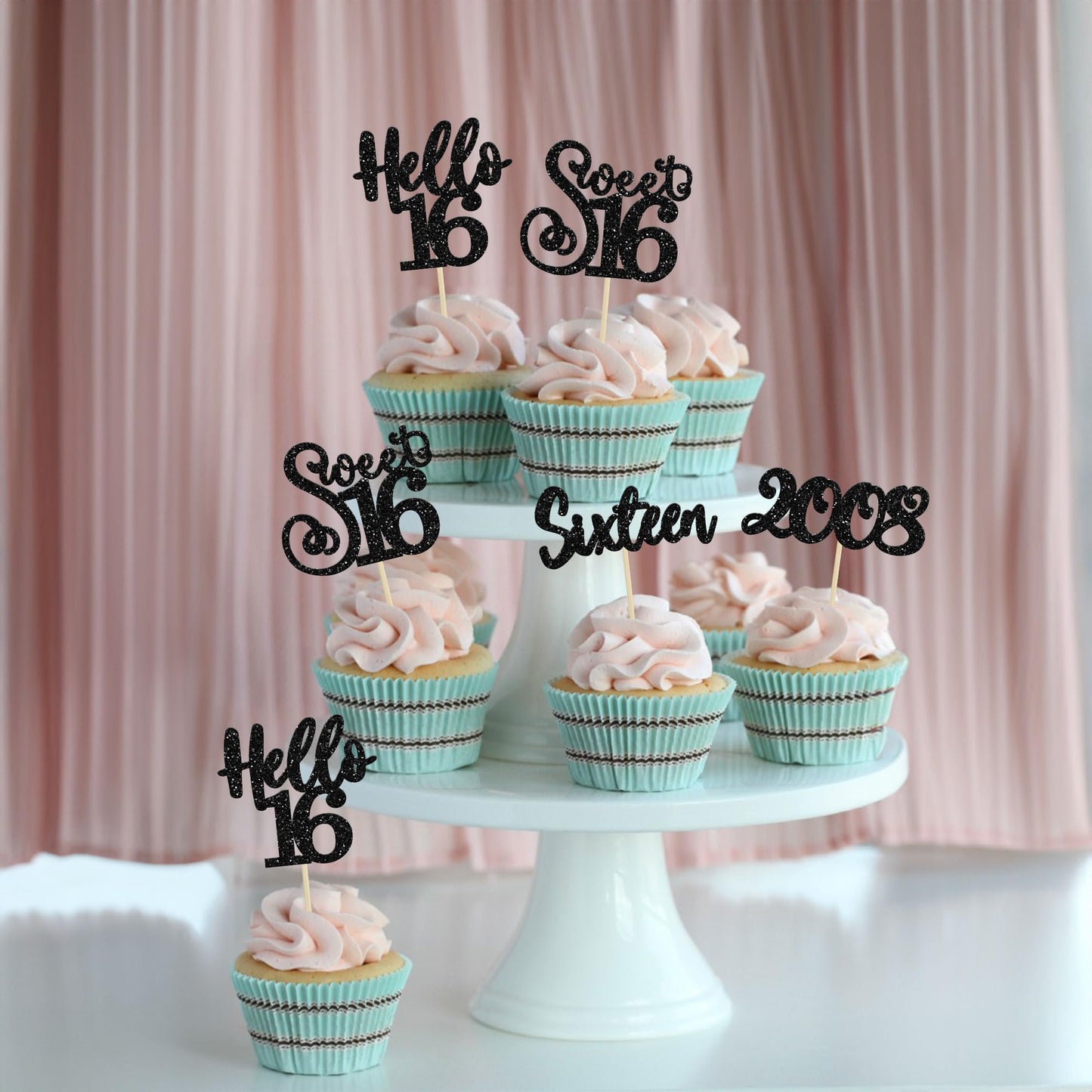 Gyufise 24Pcs Happy 16Th Birthday Cupcake Toppers Glitter Hello 16 Sweet 16 Cupcake Picks 2008 Sixteen Old Birthday Cake Decorat