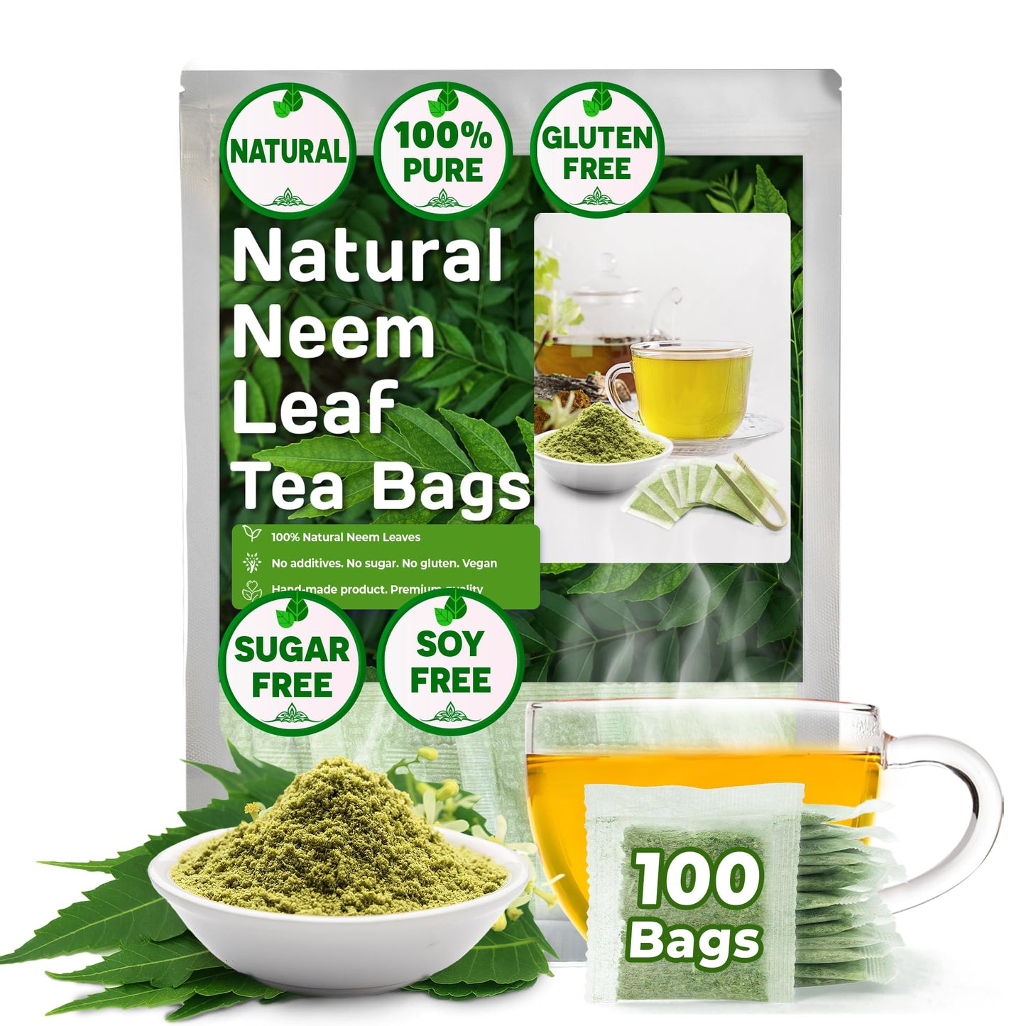 FRESHDRINKUS Neem Leaf Tea Bags, 100% Natural Herbal Tea, Vegan, 100 Count