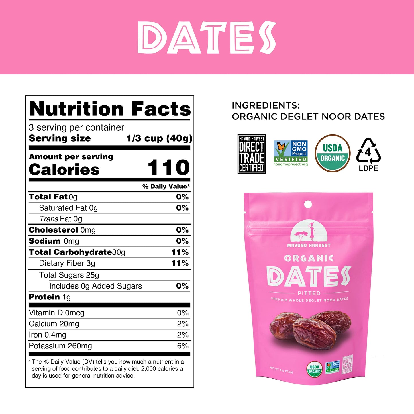 Mavuno Harvest Pitted Dates Dried Fruit Snacks | Organic Dried Dates | Healthy Snacks for Kids and Adults| Deglet Noor Dates | N