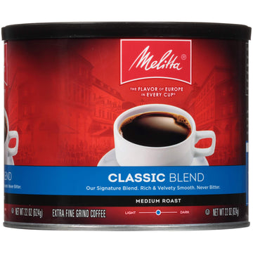 Melitta Classic Blend Coffee, Medium Roast, Extra Fine Grind, 22 Ounce Can (Pack Of 6)