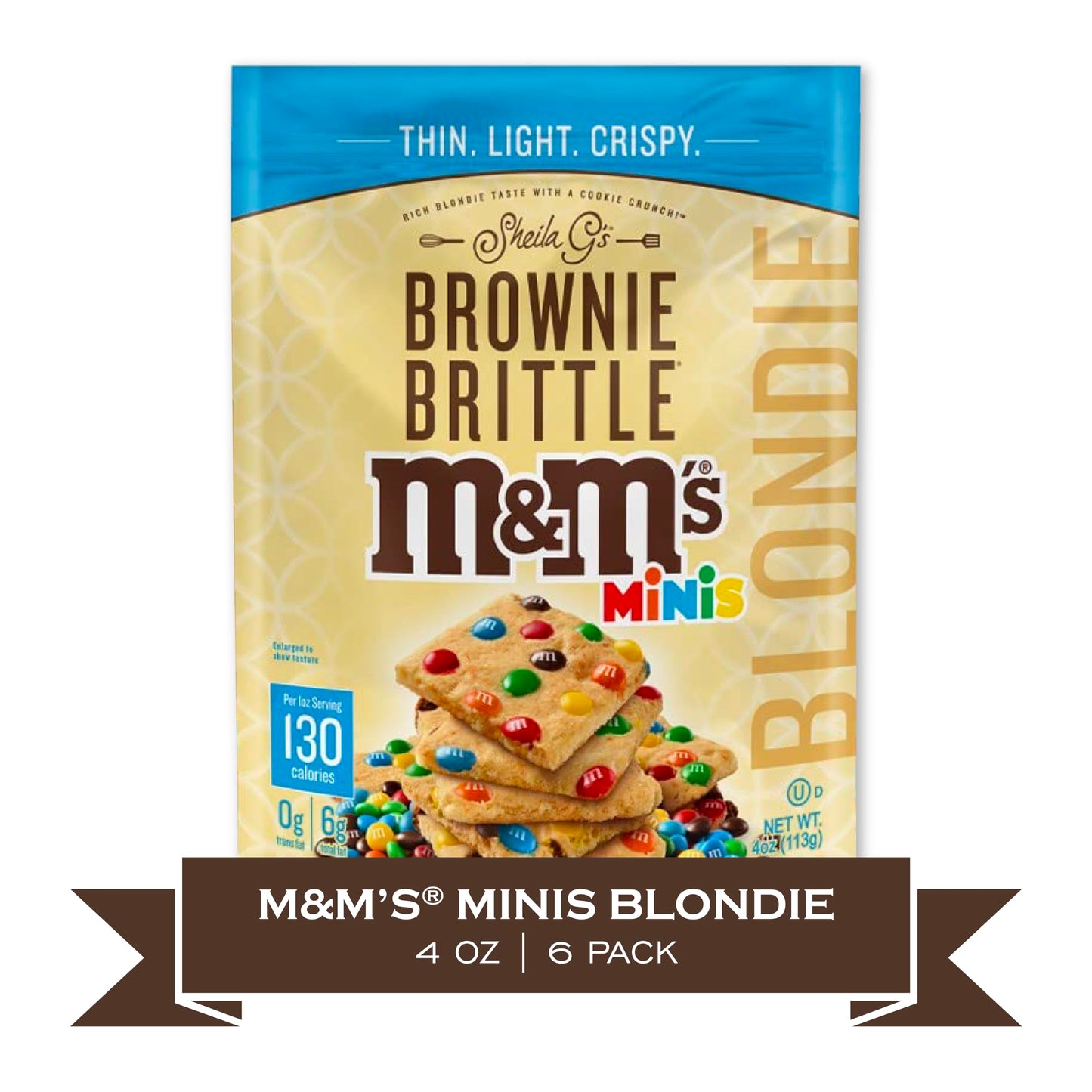 Sheila G'S Brownie Brittle - M&Ms Minis Blondie Thin And Crispy Sweet Snacks (Pack Of 6, 4 Oz), Rich Gourmet Brownie Bites Desse