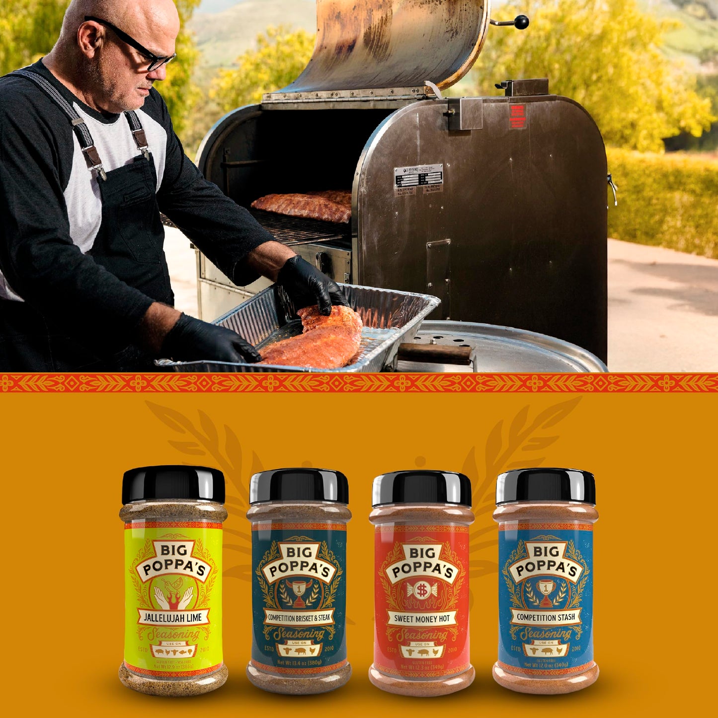 Big Poppa Smokers BBQ Seasoning 4 Pack - Sweet Heat Flavor Bundle, Includes Hot, Brisket & Steak, Stash, and Lime Seasoning
