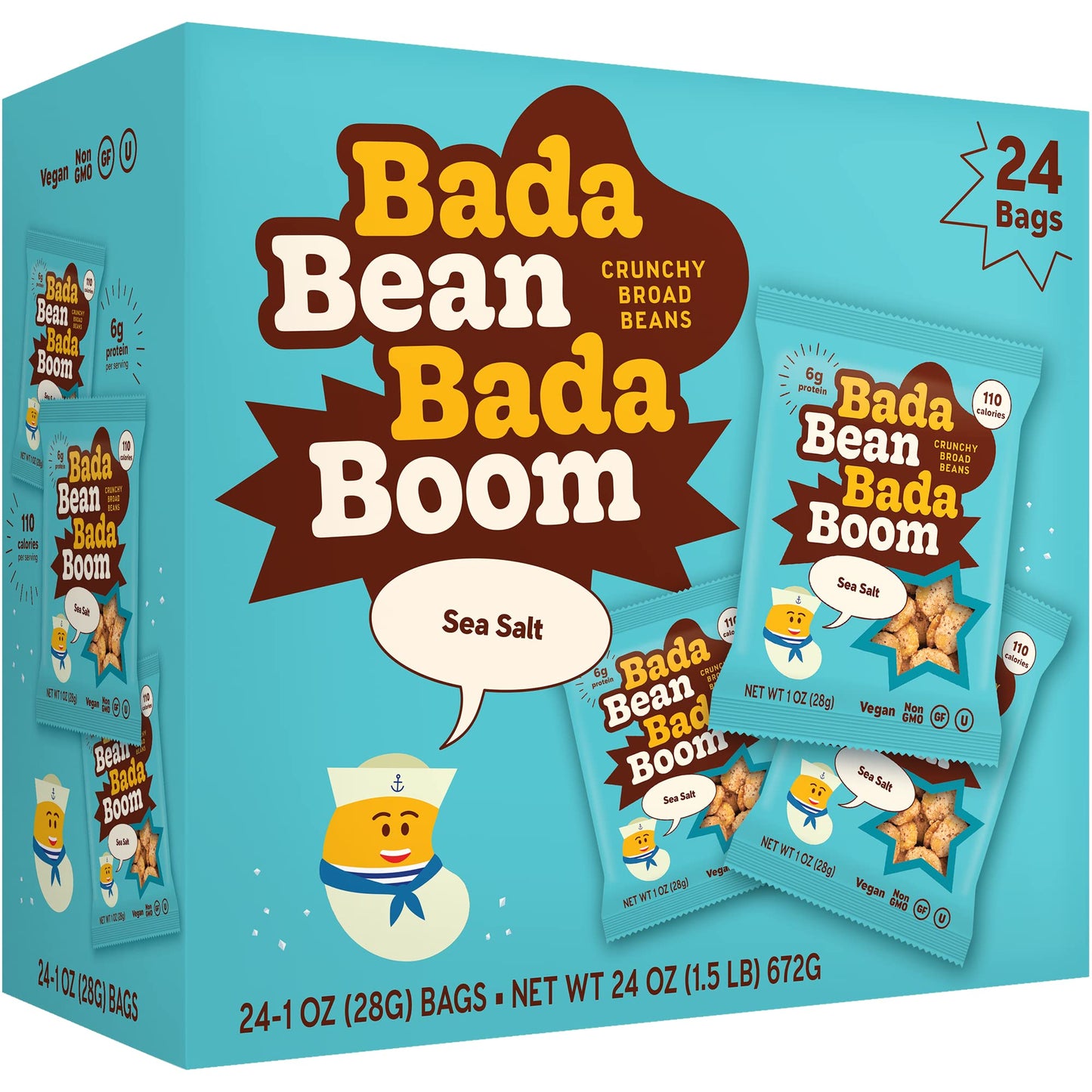 Enlightened Bada Bean Bada Boom Crunchy Roasted Broad Bean Snacks, Vegan, Gluten Free, 1 oz, Pack of 24