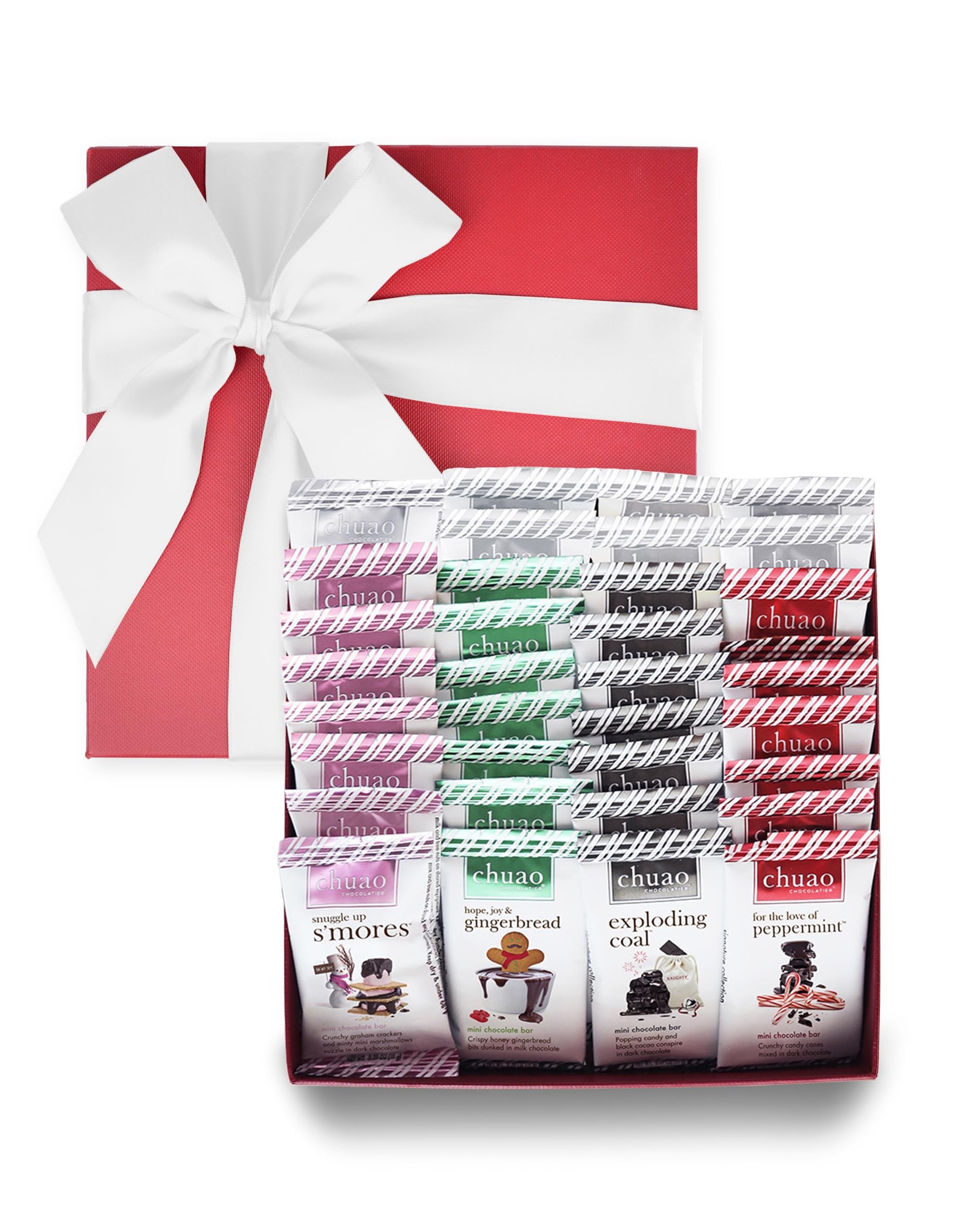 Chuao Chocolatier Holiday Love Gift Box Mini Bars | Gourmet Assorted Dark & Milk Mini Seasonal Chocolate Bars | 35 Pack (0.39 Oz Each)