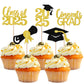 YCTHUNFISH 30 Pack Graduation Cupcake Toppers, Black Gold Glitter, Bamboo Picks for Class of 2025 Party Decorations