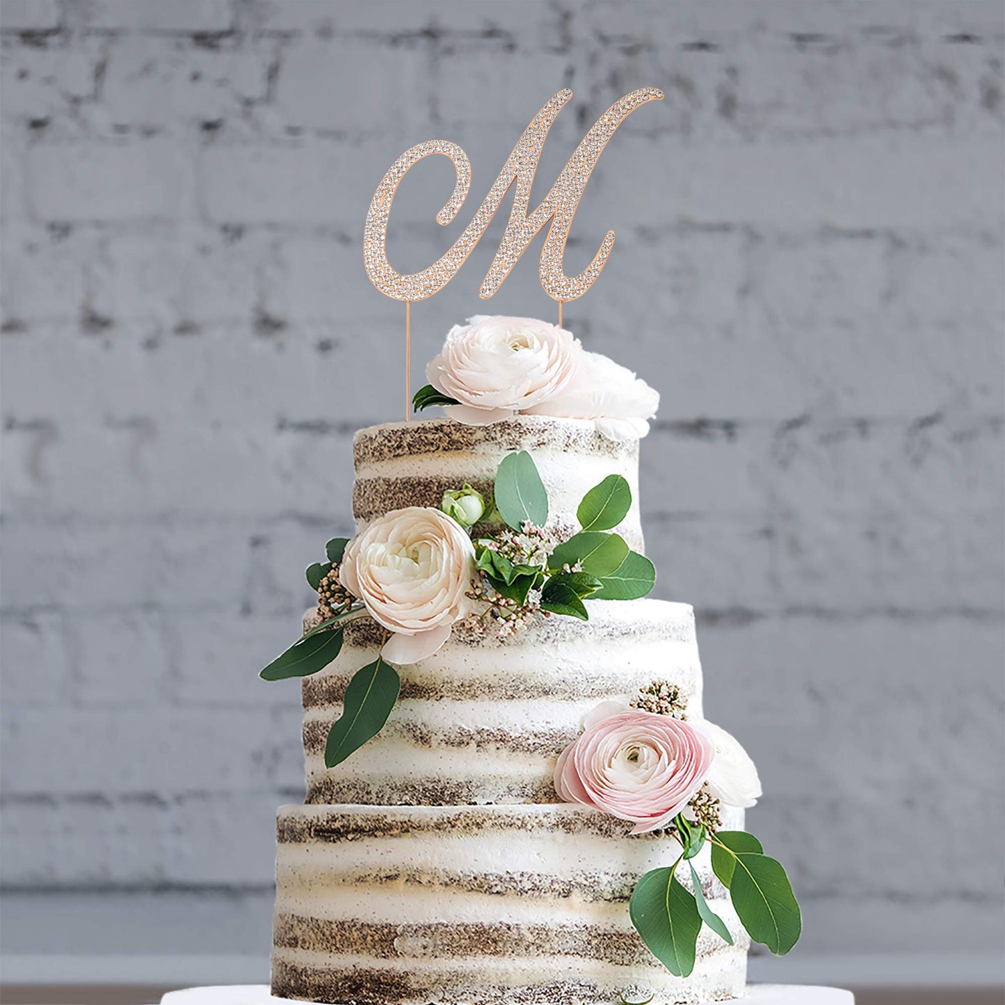 Crystal Creations Rose Gold Metal Letter M Cake Topper with Rhinestones - 1 Count