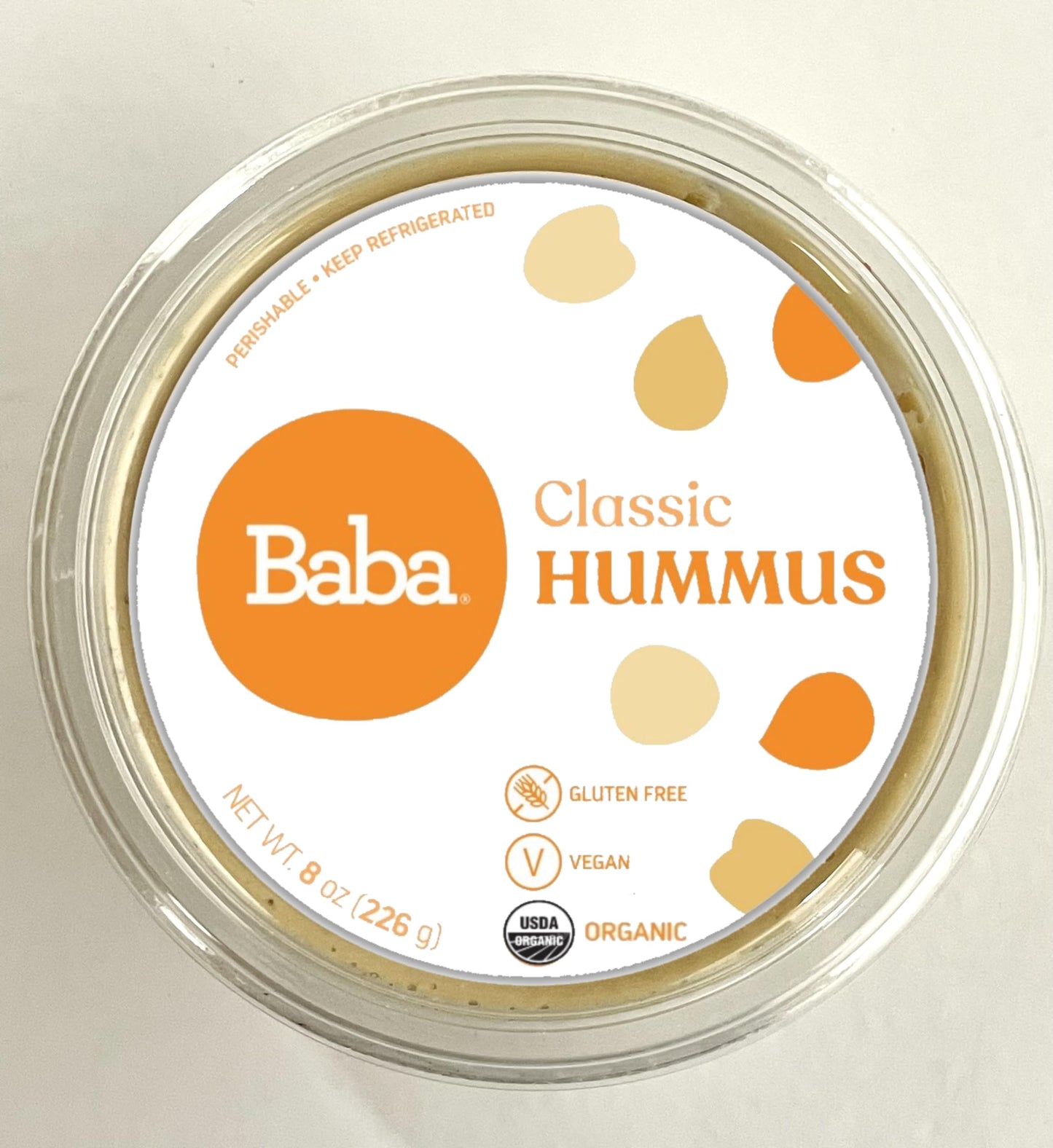 Baba Organic Hummus (8 Oz) - Usda Organic, Gluten Free, Vegan, Non-Gmo, Cholesterol Free, Zero Preservatives (Classic Hummus)