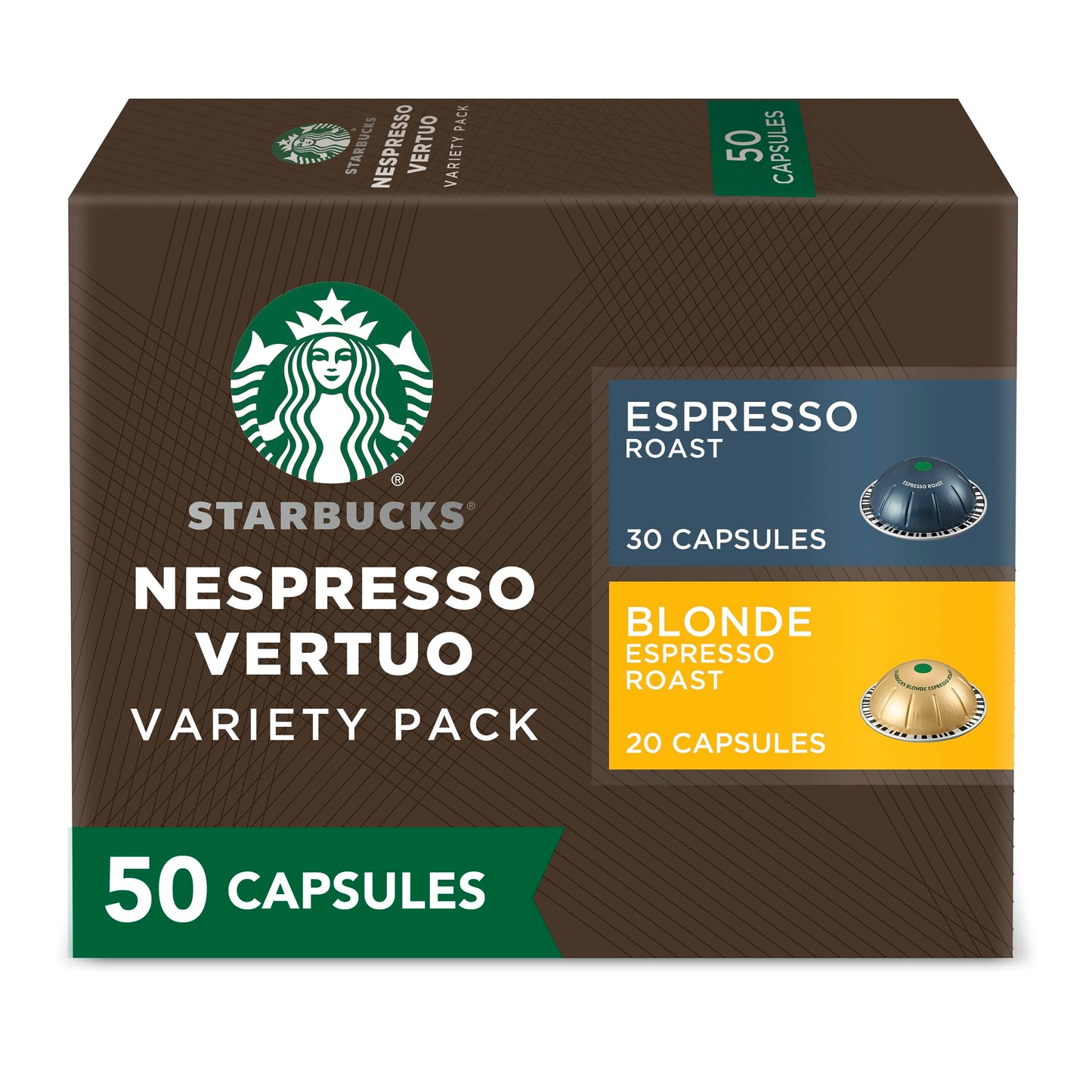 Starbucks Vertuo Coffee & Espresso Pods Variety Pack, Blonde & Dark Roast, 50-count, 10 Count (Pack of 5)