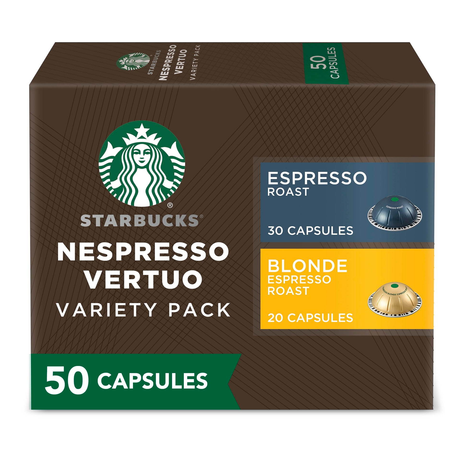 Starbucks Vertuo Coffee & Espresso Pods Variety Pack, Blonde & Dark Roast, 50-count, 10 Count (Pack of 5)