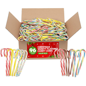 Bulk Assorted Candy Cane Individually Wrapped 96 Count - Christmas Candy Canes Variety Fruity Flavors Cherry  Lemon  & Hot Cocoa Holiday Colorful Candy Bulk