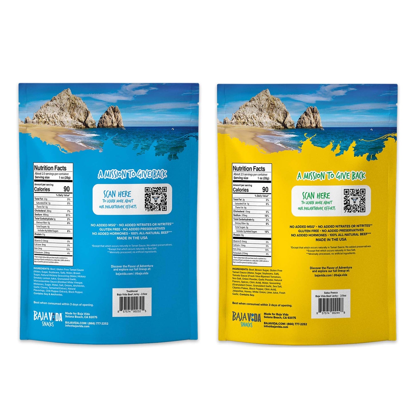 BAJA BEEF Jerky Snack Packs - Beef Jerky Variety Pack, Gluten Free, 2.5 Oz Bags, 4 Pack