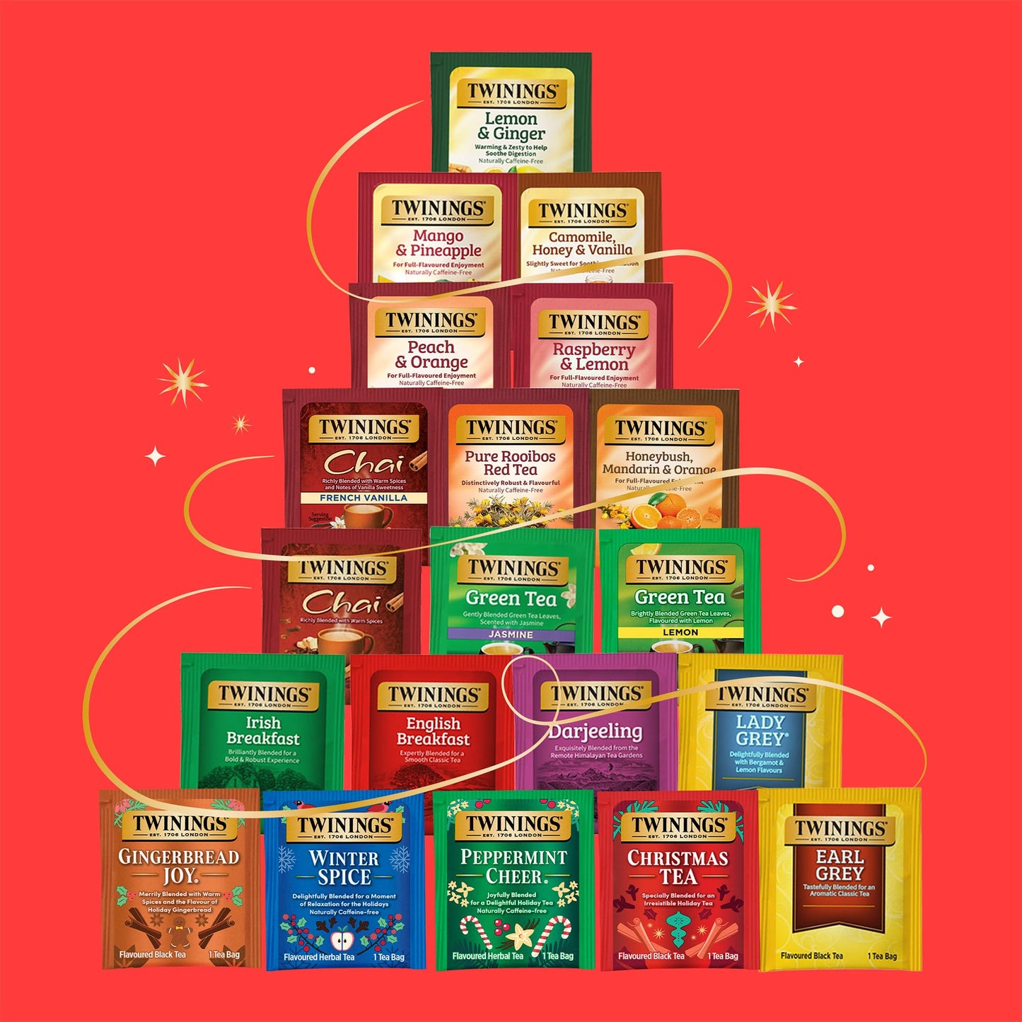 NEW Twinings Tea Advent Calendar Gift Set, 24-Day Holiday Sampler with Black, Green & Herbal Teas, Christmas Countdown Box for T
