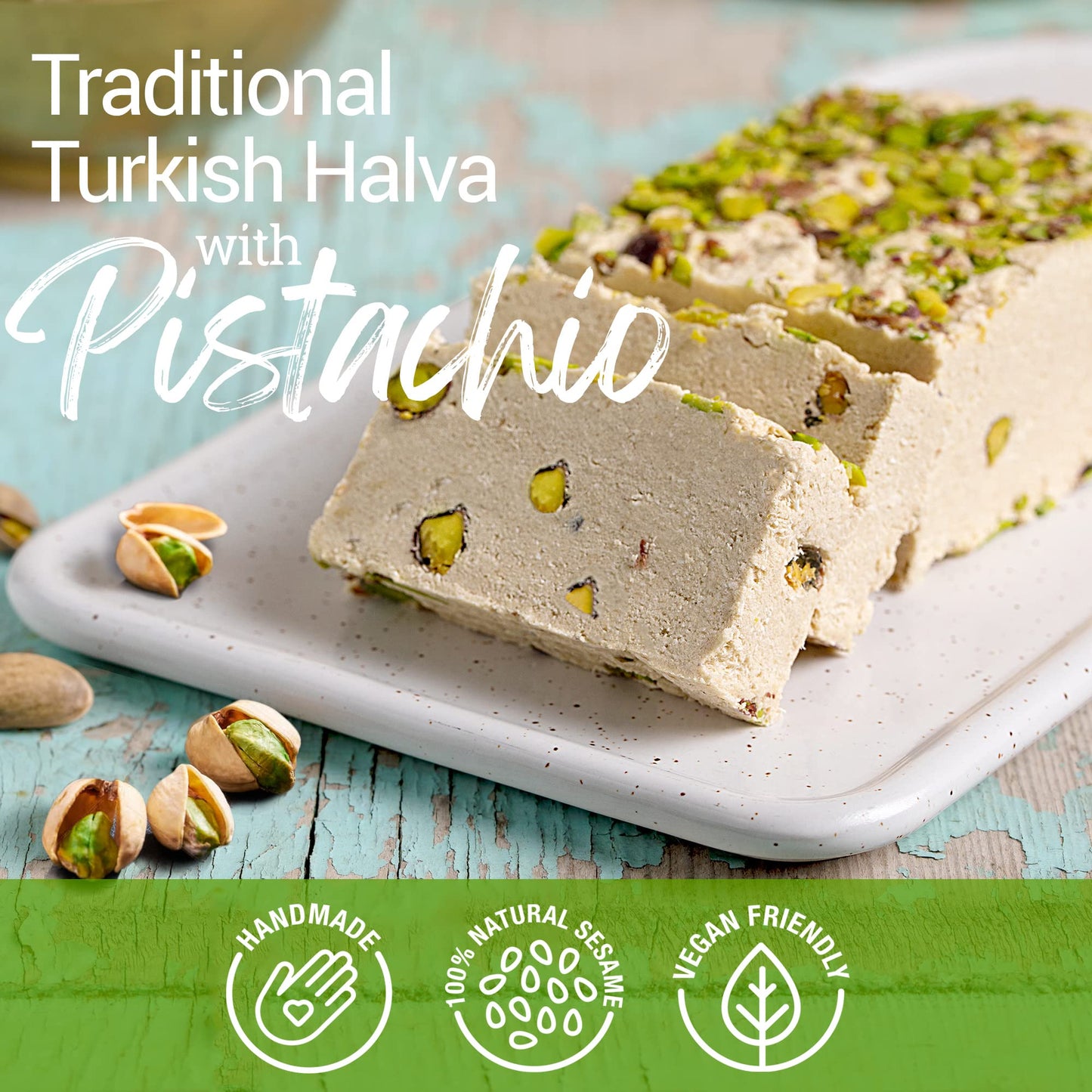Little Caria Traditional Halva with Pistachio, Vegan, Gluten-free, 15.2 Ounce