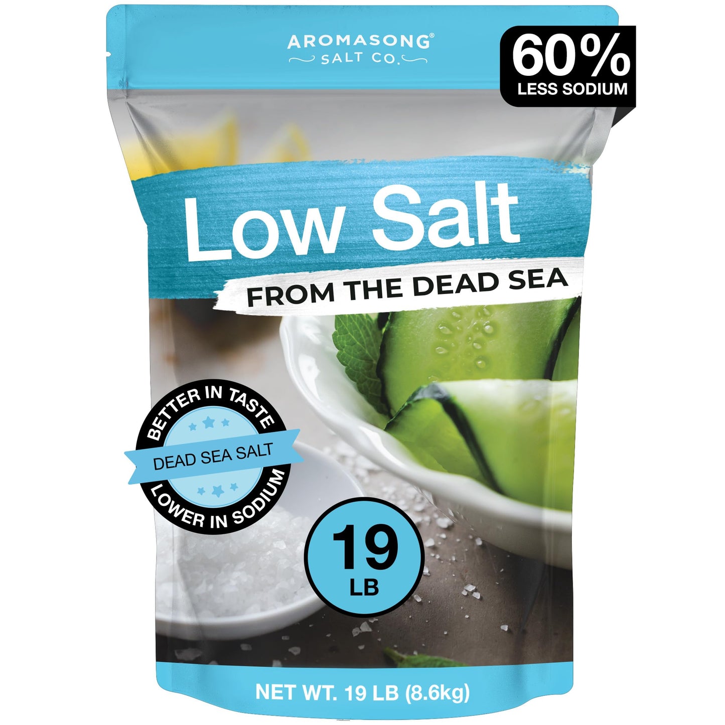 Aromasong Low Sodium Sea Salt - 100% Natural - 19 Lb Bulk Bag - Fine Grain Potassium Chloride