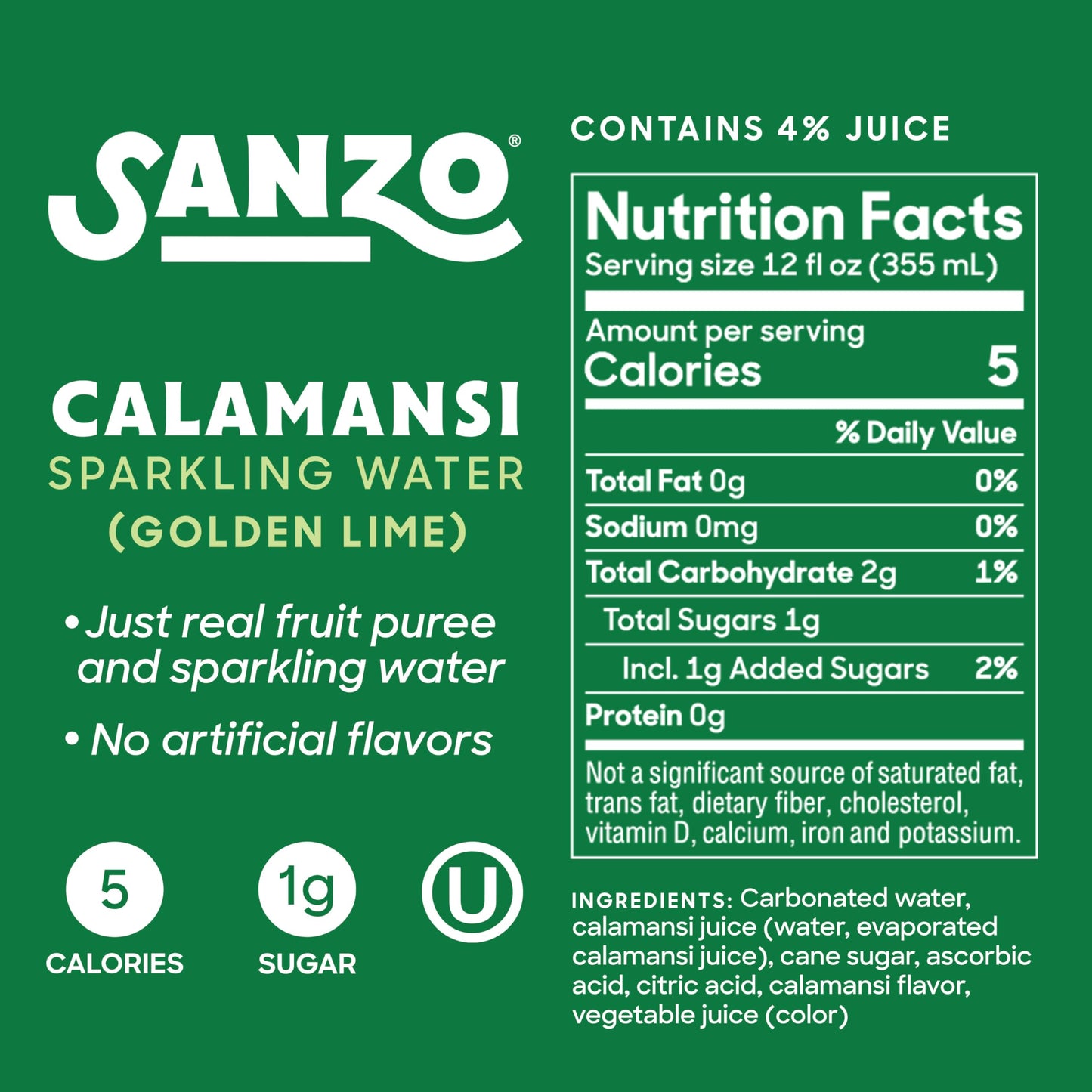 Sanzo Flavored Sparkling Water, Calamansi Lime, 12-Pack, 12 Fl Oz Cans, Non-GMO, Gluten-Free, Vegan