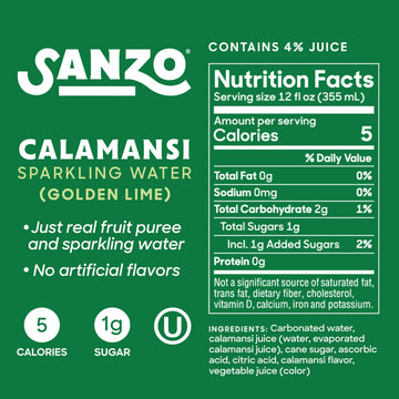 Sanzo Flavored Sparkling Water, Calamansi Lime, 12-Pack, 12 Fl Oz Cans, Non-GMO, Gluten-Free, Vegan