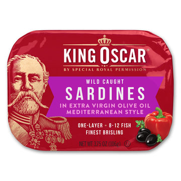 King Oscar Brisling Sardines in Extra Virgin Olive Oil, 3.75 oz Cans, Mediterranean Style, Pack of 12