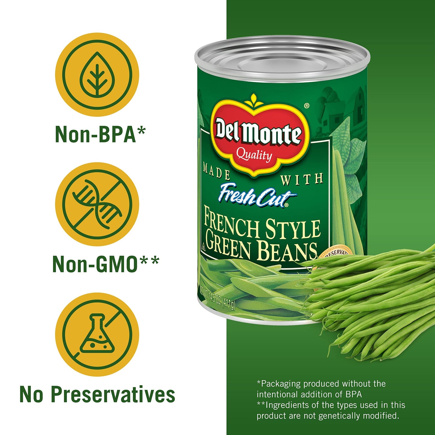 Del Monte Canned Fresh Cut French Style Green Beans, 14.5 oz (Pack of 4)