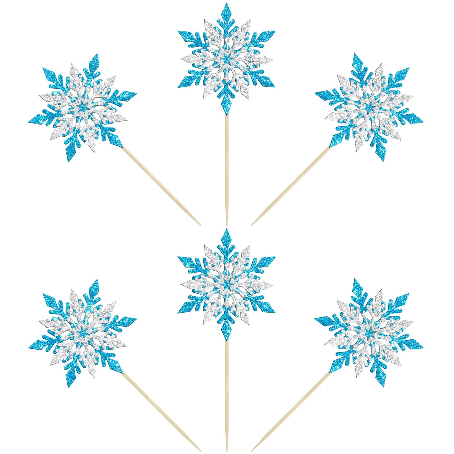 Gyufise 24 Pack Snowflake Cupcake Toppers Double Layers Silver And Blue Winter Frozen Theme Cupcake Picks Baby Shower Kids Birth