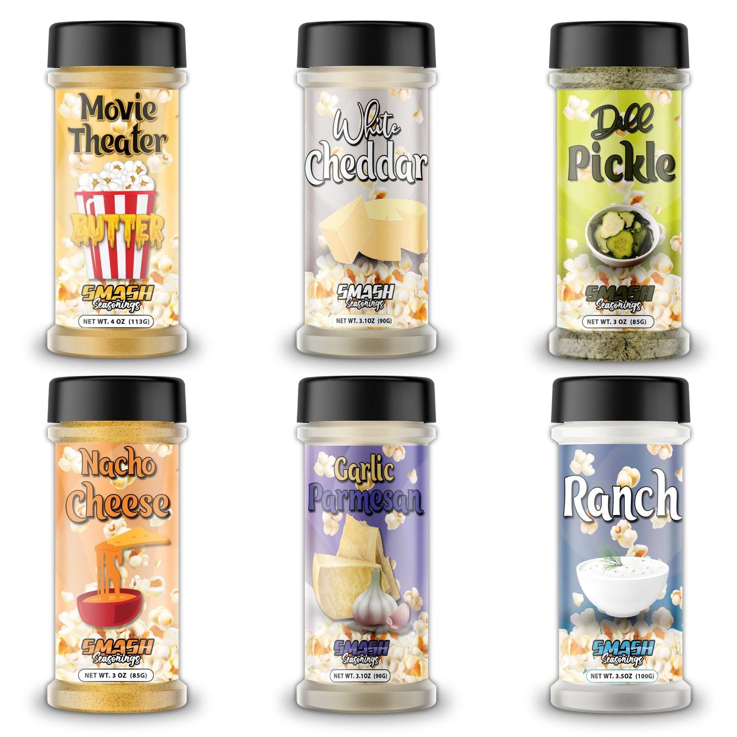 Smash Seasonings Popcorn Seasoning Variety Pack, 6 Flavors, 18 Ounce Set