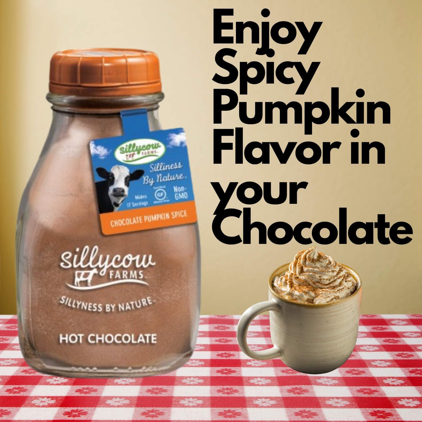 Silly Cow Farms Hot Cocoa Pumpkin Spice Mix - Gluten Free, Dairy Free, 16.9 oz Glass Bottle, Pack of 6