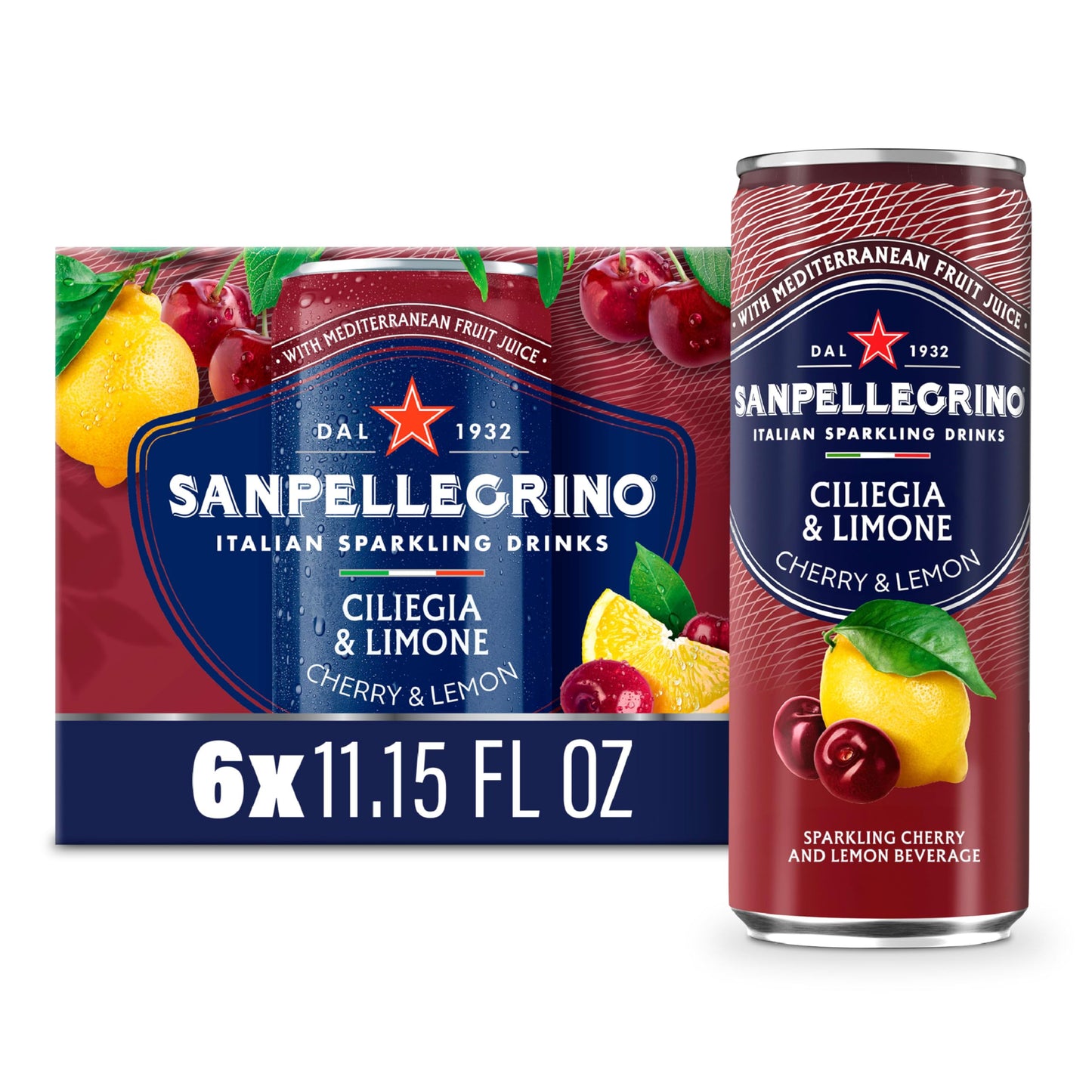 Sanpellegrino Italian Sparkling Drink Ciliegia and Limone, Sparkling Cherry and Lemon Beverage, 6 Pack
