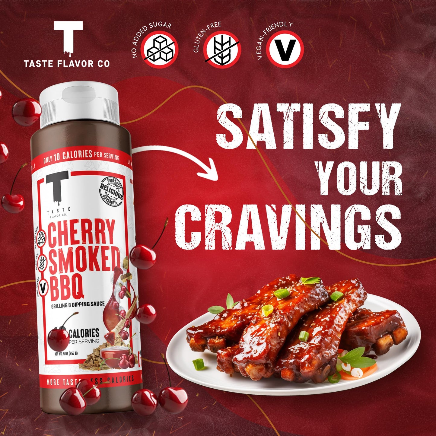 Taste Flavor Co. Grilling Dipping Sauce & Marinade, Low-Calorie, Keto Friendly, 3 Pack, Cherry Smoked BBQ