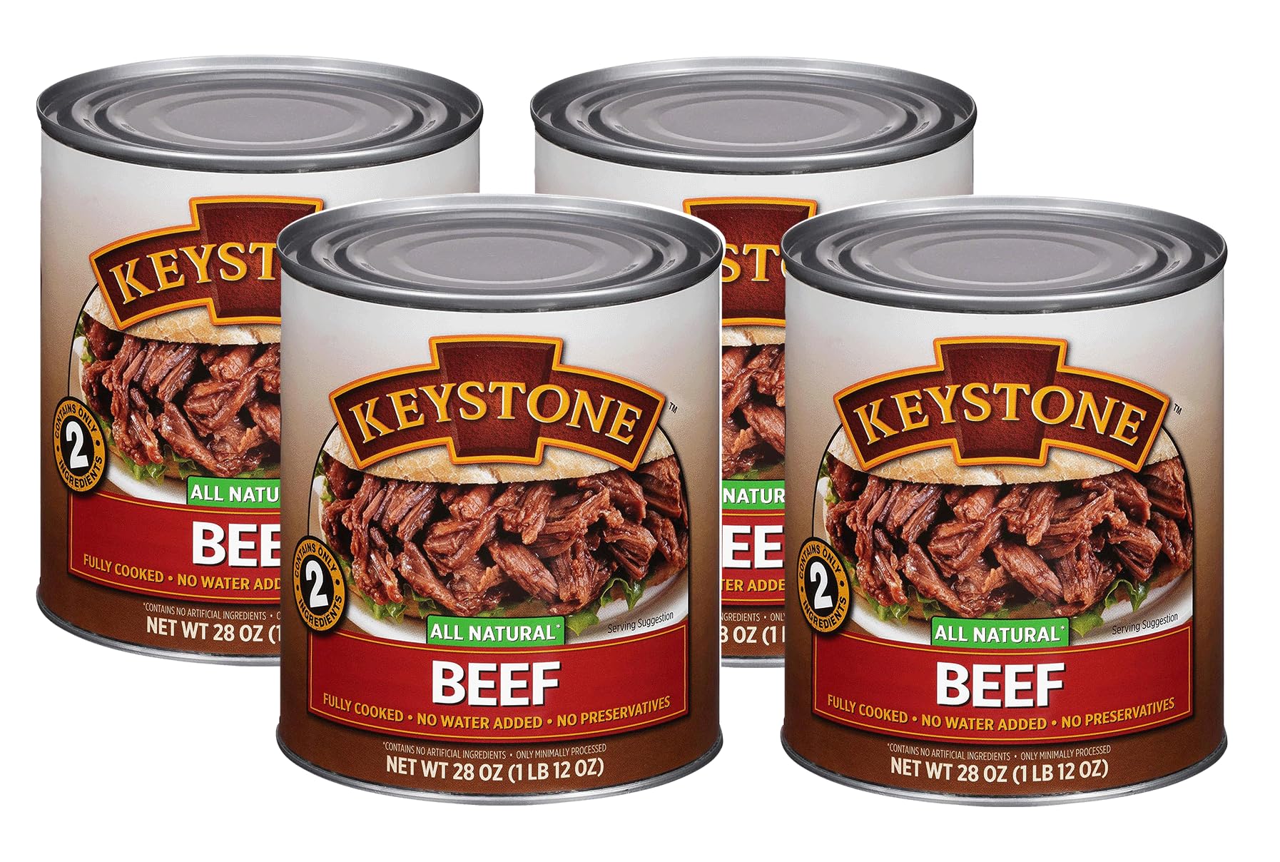 Keystone All Natural Canned Beef, Fully Cooked, 28 Oz, Gluten Free, Pack of 4