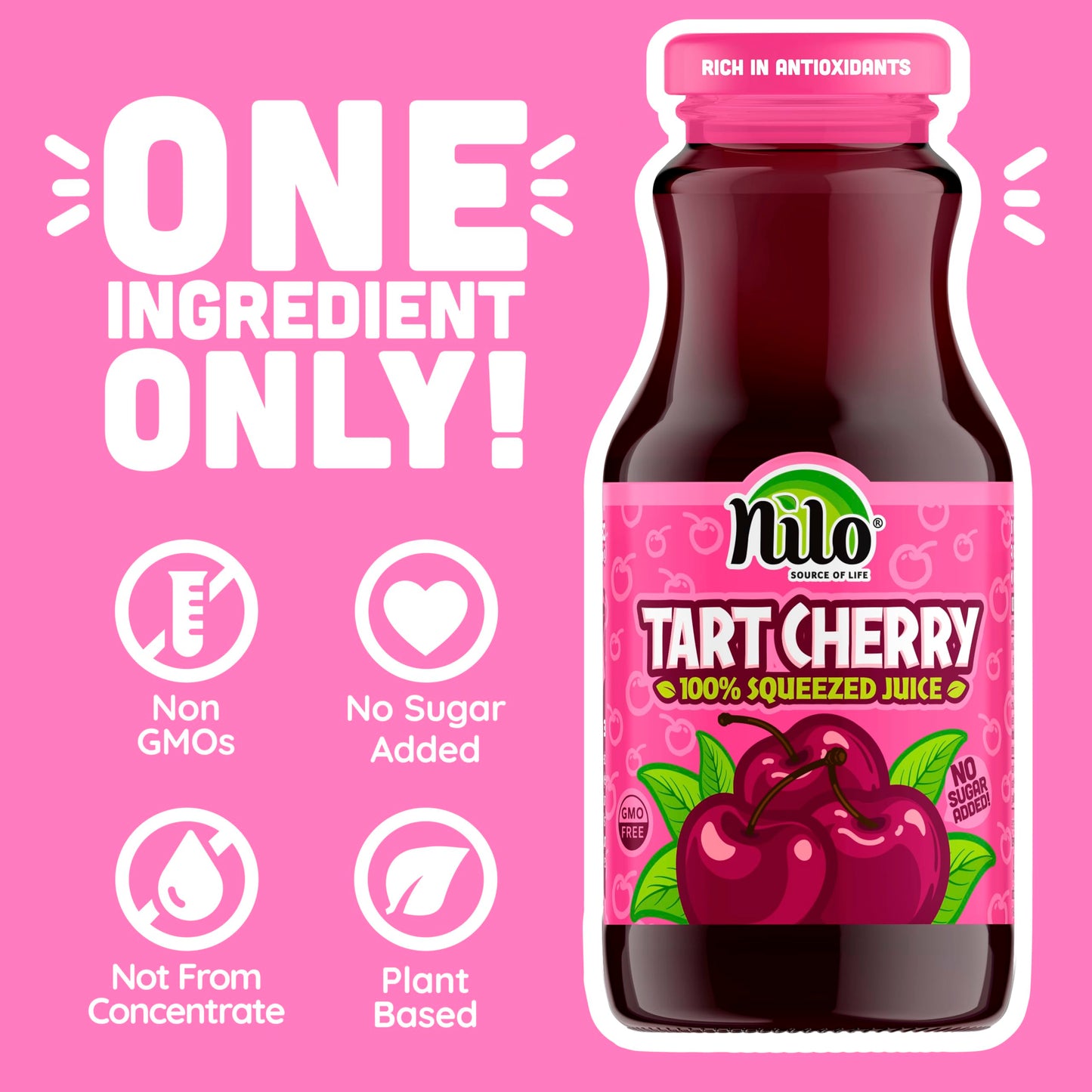 Nilo Tart Cherry Juice | 100% Squeezed Tart Cherry | No Sugar Added | Non Gmo | Not From Concentrate | 8.45 Oz (Pack Of 12)