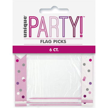 Unique 83927 Pink Birthday Flag Cupcake Toppers 6 Pcs, Happy, 6 Count (Pack Of 1)