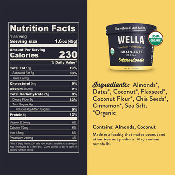 Wella Hot Cereal Oatmeal Alternative, Gluten-Free Breakfast, Grain-Free Paleo Organic Vegan, Protein, Fiber, Snickerdoodle (8 Co