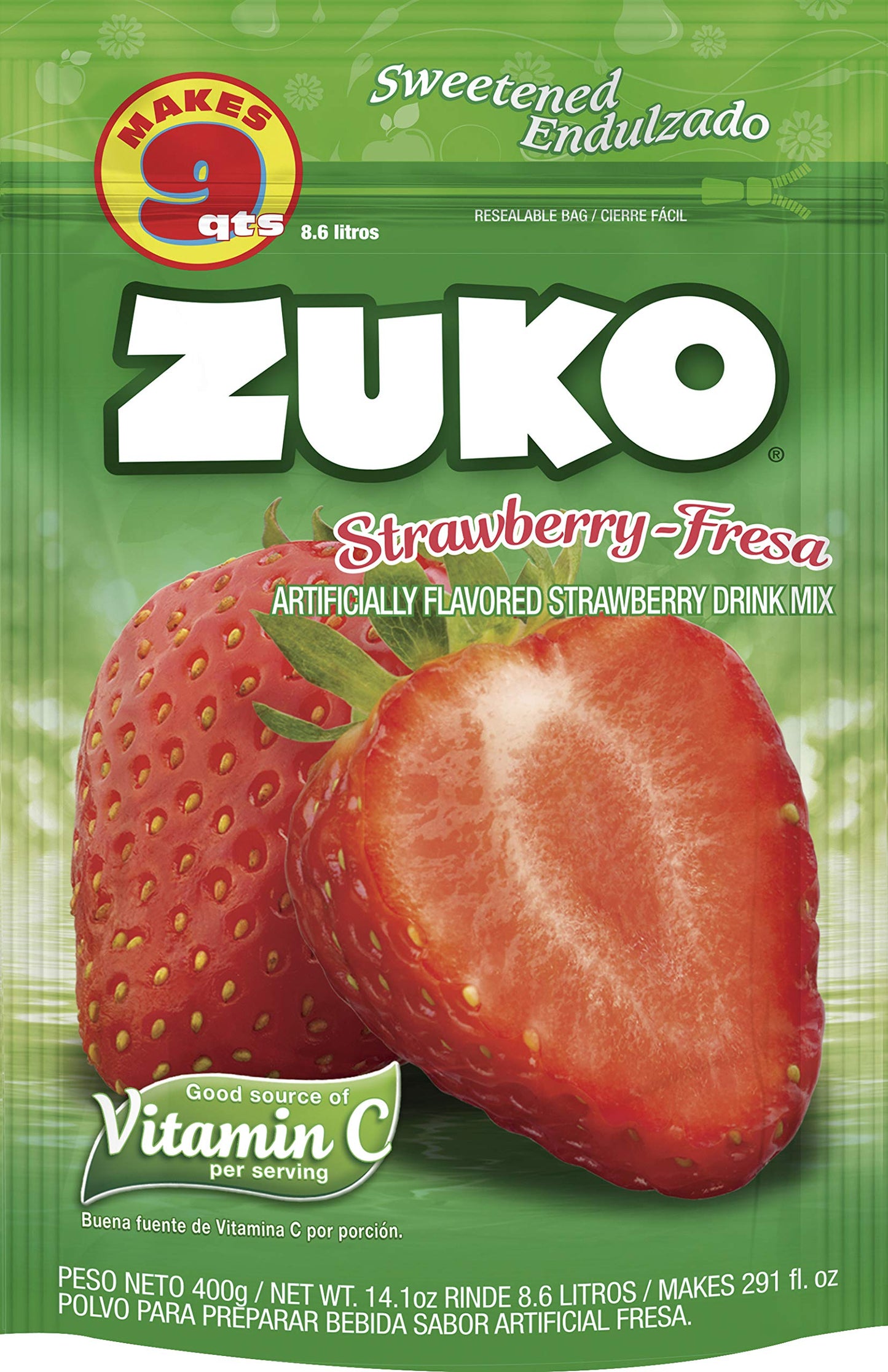 Zuko Strawberry Instant Powder Drink | Family Pack | No Sugar Needed | Vitamin C | 14.1 Ounce (Pack of 6)
