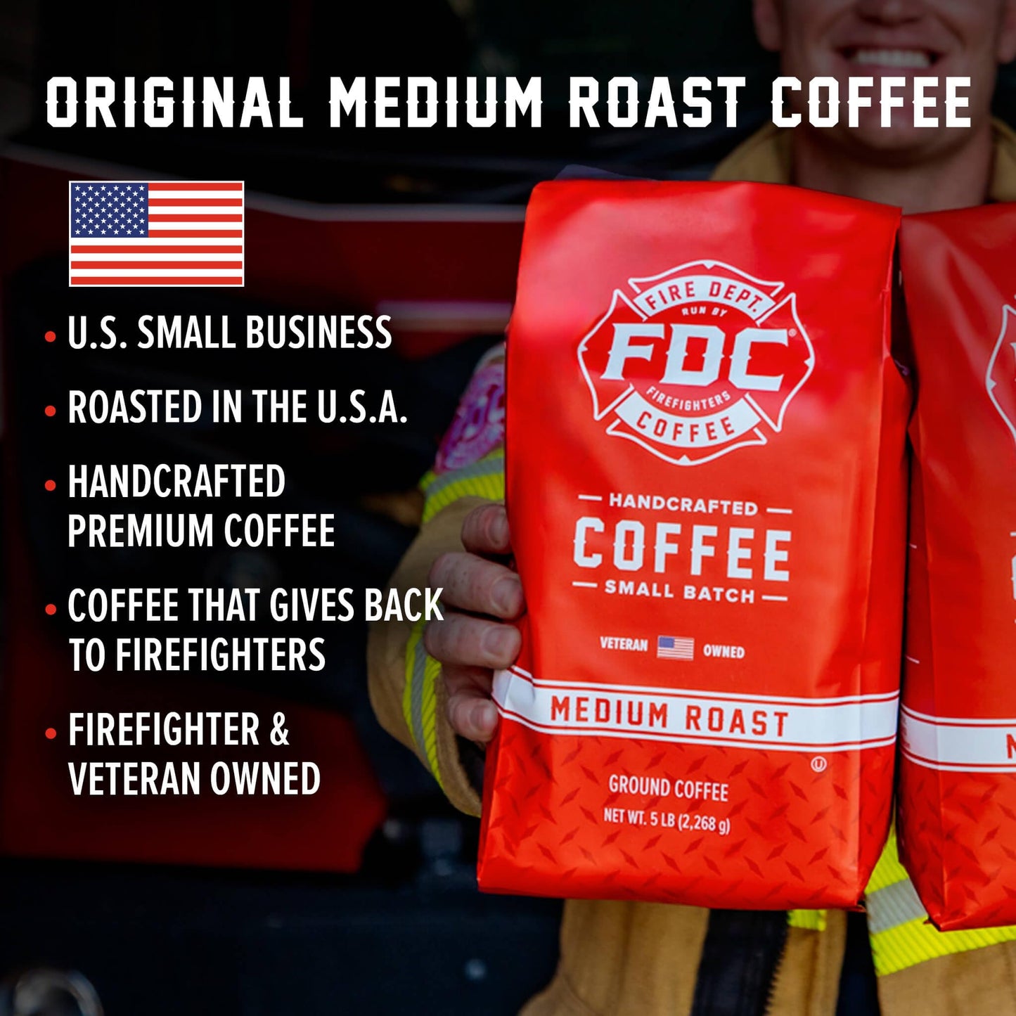 Fire Department Coffee Medium Roast Ground Coffee - Veteran Owned, 5 LB Bulk, Balanced & Smooth, Roasted in the USA