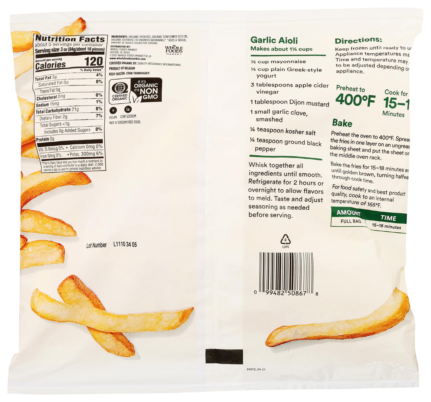365 By Whole Foods Market, Organic Straight Cut Fries, 16 Ounce