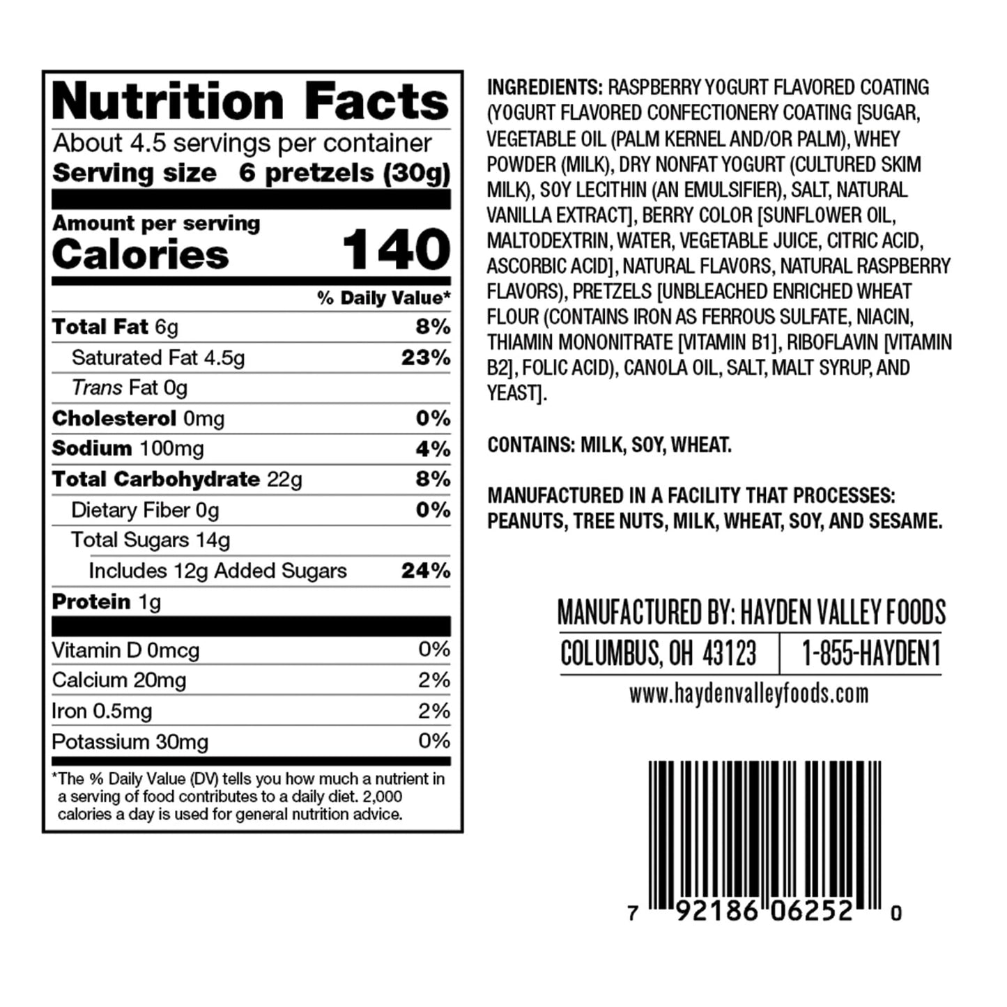 Hayden Valley Foods Raspberry Yogurt Covered Pretzels - Pack of 3 - No Artificial Flavors or Preservatives - 5 oz Bags