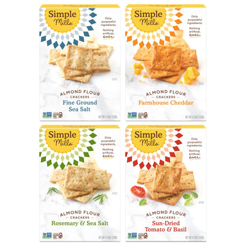 Simple Mills Almond Flour Crackers, Variety Pack (Fine Ground Sea Salt, Rosemary & Sea Salt, Farmhouse Cheddar, and Sun-Dried To