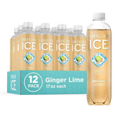 Sparkling Ice, Ginger Lime Sparkling Water, Zero Sugar Flavored Water, with Vitamins and Antioxidants, Low Calorie Beverage, 17 