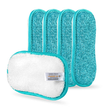 5 Pack Kitchen Dish Sponge Scrubber Non Scratch With Bamboo Microfiber Dishcloth No Odor Reusable Washable Multipurpose Scrub Pa