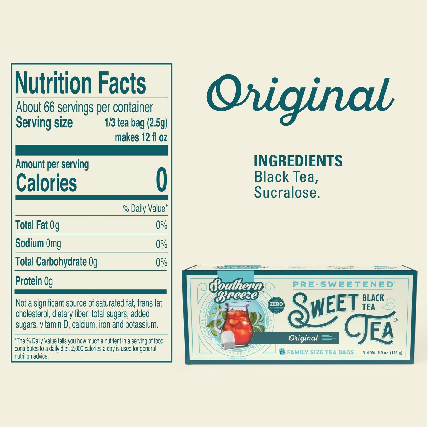 Southern Breeze Hot Brew Sweet Tea Original Iced Tea with Black Tea and Zero Carbs Zero Sugar, 22 Individually Wrapped Family Si